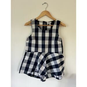 HD in Paris womens top size 8 blue white buffalo plaid sleeveless ruffled